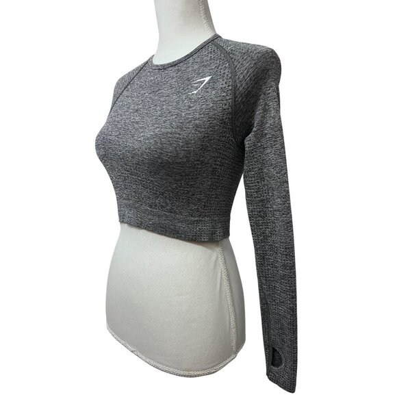 Gymshark Vital Seamless 2.0 Womens Gray Marled Crop Top Shirt Small Mesh Stretch - Picture 3 of 10